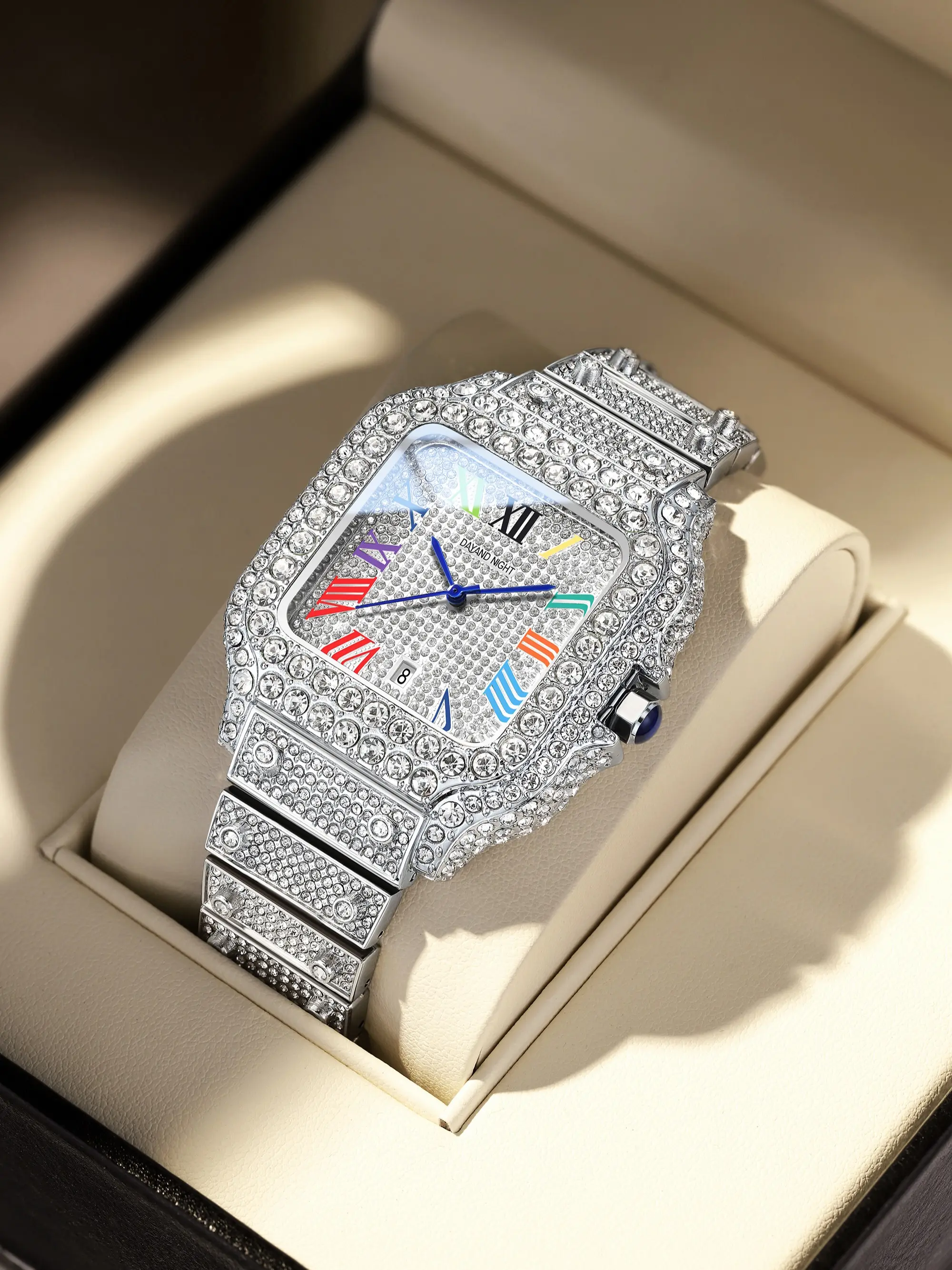 Unisex Glamorous Iced Out Watch, 42mm Square Alloy Case with 
