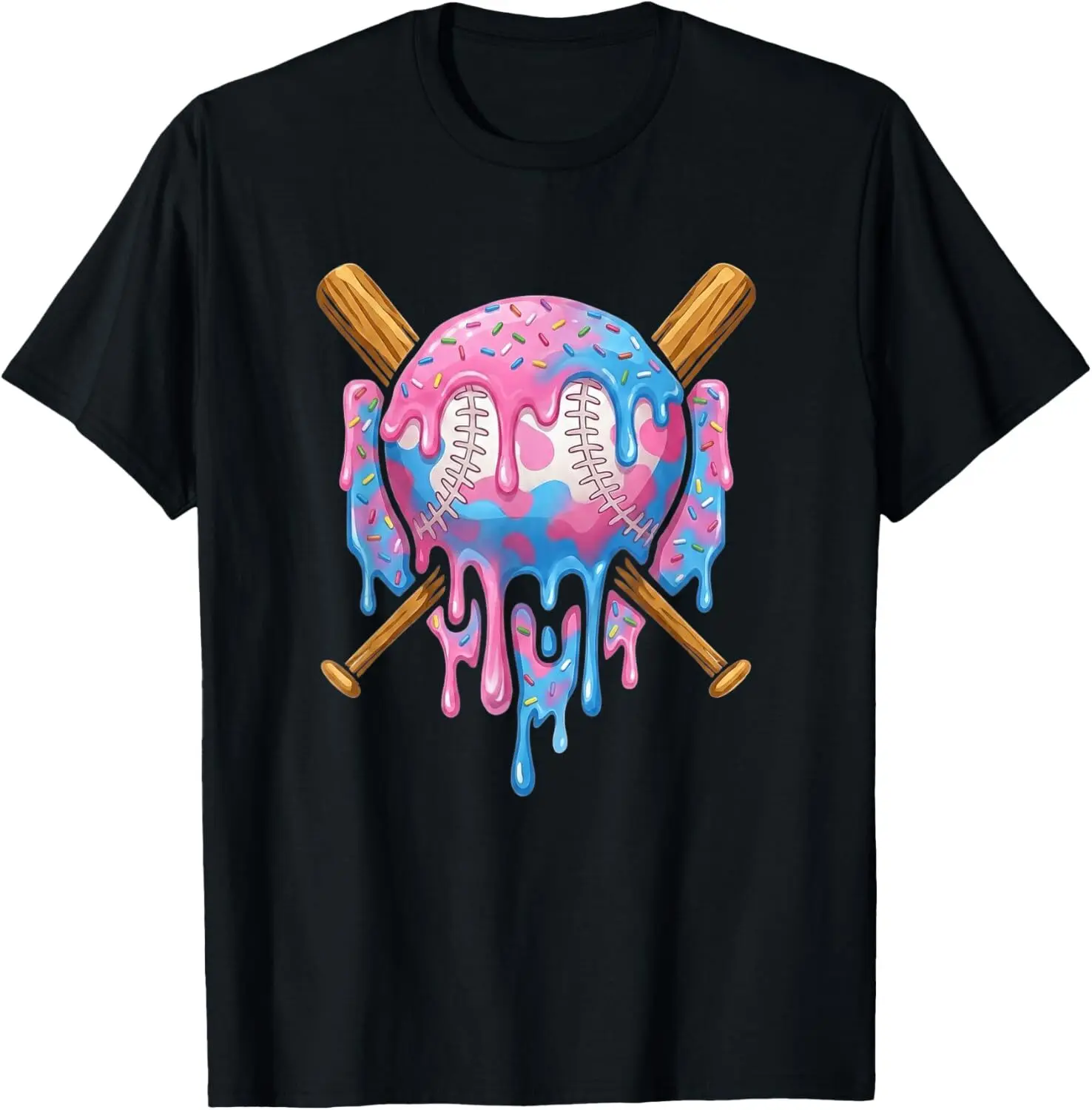 Baseball Drip for Boys Ice Cream Dripping Baseball T-Shirt Cotton Fabric