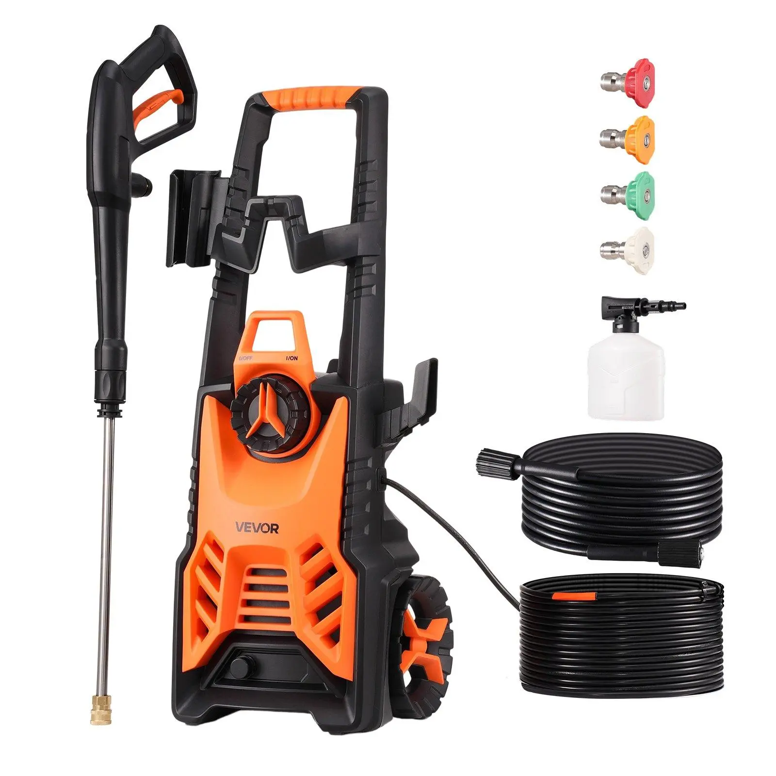 【Summerfinds】VEVOR 1900W Strong Wash Portable Power Washer, 4500 PSI Max Electric Pressure Washer with Nozzles, Foam Cannon, Car Wash Equipment for Decks, Handheld Power Washer