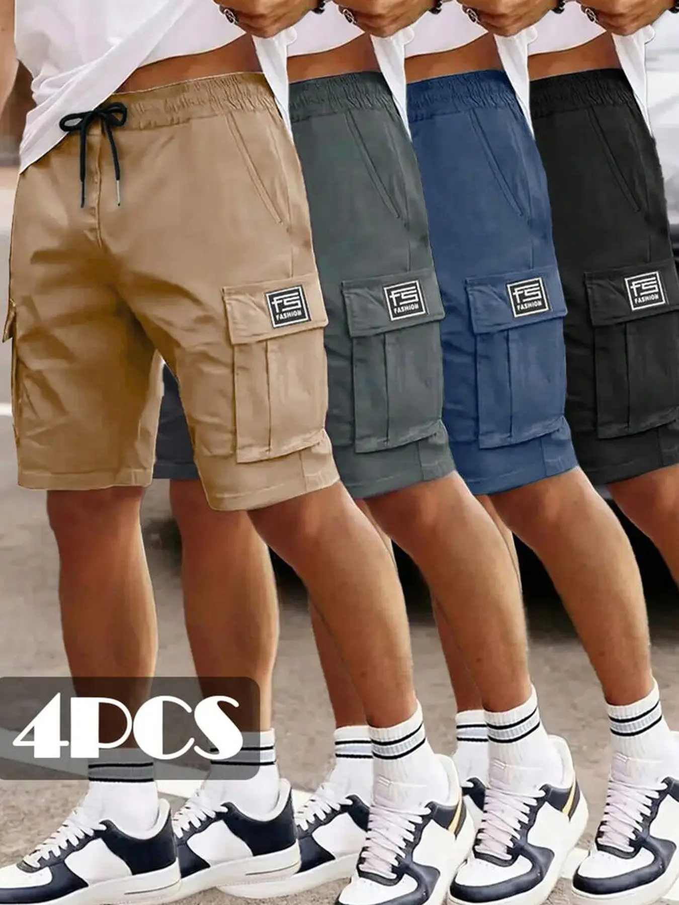 4-Pack Summer Lightweight Men's Loose Fit Oversized Streetwear Sportswear Athletic Shorts, Sporty Shorts, Active Shorts, Breathable Sport Shorts, Outdoor Casual Multi-Pocket Work Pants, Solid Color Five-Panel Pants, Menswear
