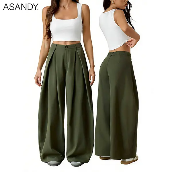 ASANDY Women's High-Waist Draped Wide-Leg Pleated Palazzo Pants - All-Seasons Comfortable Business Bottoms with Elegant Flowy Fit for Office, Casual Wear, Bottom, Elegance, Style, Trouser