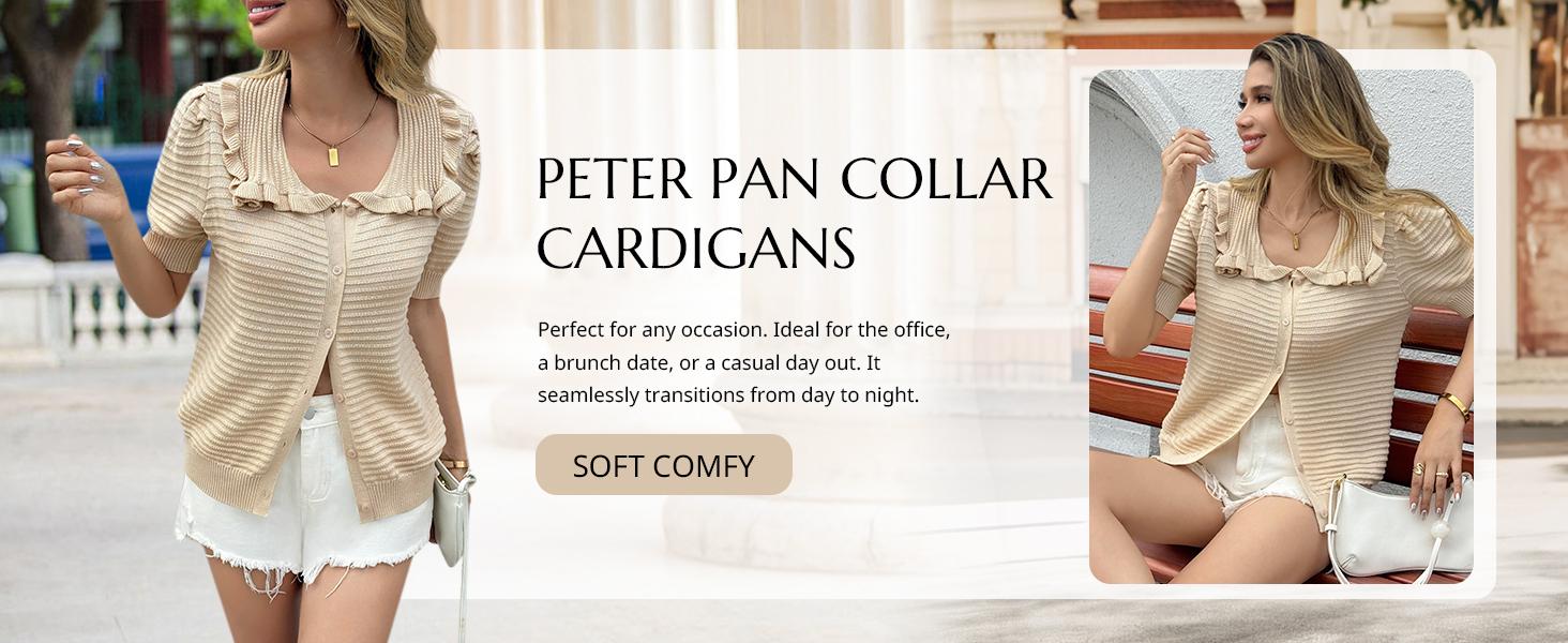 Cicy Bell Womens Ruffle Cardigan Sweater Puff Short Sleeve Button Up Eyelet Tops Ribbed Knit Peter Pan Collar Cardigans Cicy Bell Womens Ruffle Cardigan Sweater Puff Short Sleeve Button Up Eyelet Tops Ribbed Knit Peter Pan Collar Cardigans