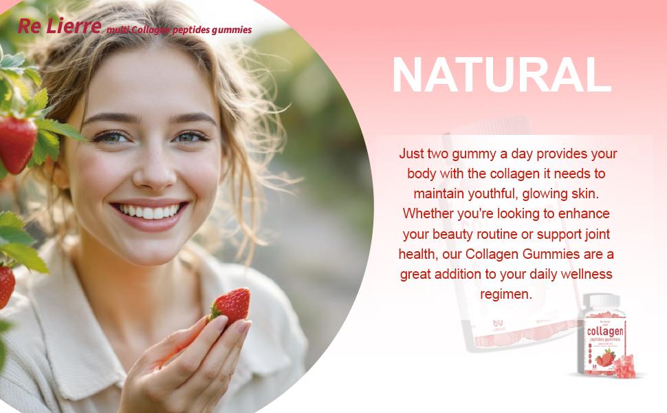 Re Lierre Collagen Peptide Gummies for Women & Men Sugar-Free 1500mg Protein Types I II III V X 5000mcg Biotin Methylated B12 Vitamins A C D E B8 for Skin Hair Nails Bone 60 Gummies