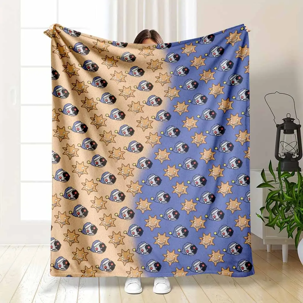Celestial Theme Aesthetic Look Flannel Fabric Throw Blanket, Sun and Moon Jester Star Pattern, Ultra Soft Lightweight Warm for Living Room, Bed, Camping, Birthday Gift, Living Room Decor, Throw Blankets
