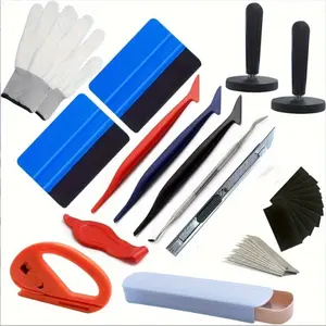 32PCS Vinyl Wraps Applicator Tool Kit Window Tint Film Car Wrapping Tools Includes Felt Squeegees, Plastic Scraper, Wrap Knife and Blades, Magnetic Holders, Cleaning Cloth, Gloves