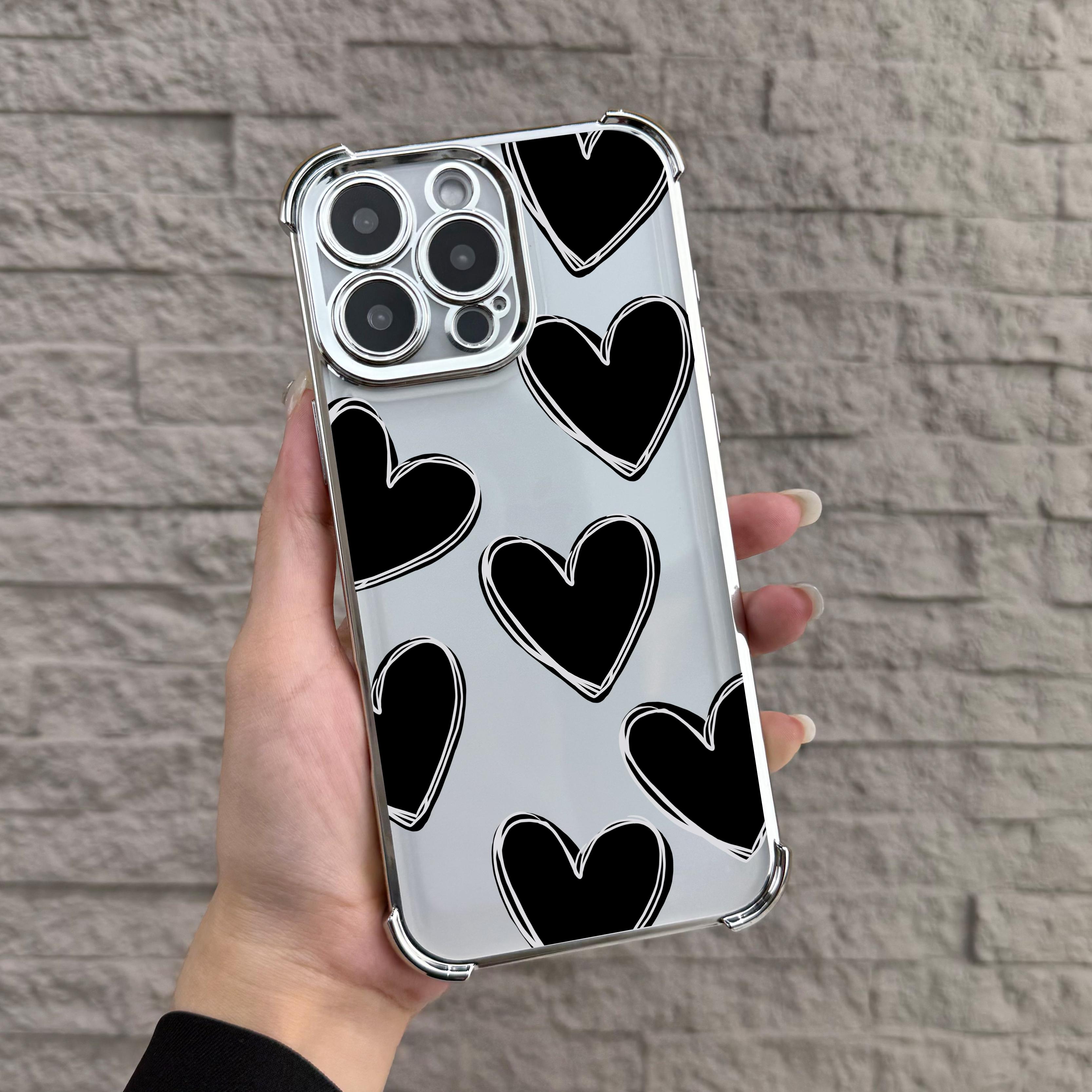 Luxury Love Heart Pattern Case for iPhone Samsung Galaxy 17Pro Max Air 16 15Plus 14 13 12 11 XR XS S25 S24 S23 S22 Cases Simple Heart Drawing Pattern All Seasons Durable Bumper, Protection Durable Phone case for Girl, Protective Silicone Cover. JY32