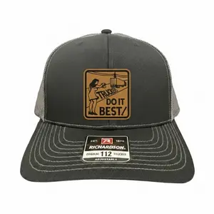 Vintage Trucker Hat with Leather Patch, Richardson 112 Mesh Cap, Funny Truckers Do It Best Graphic, Adjustable Workwear Style