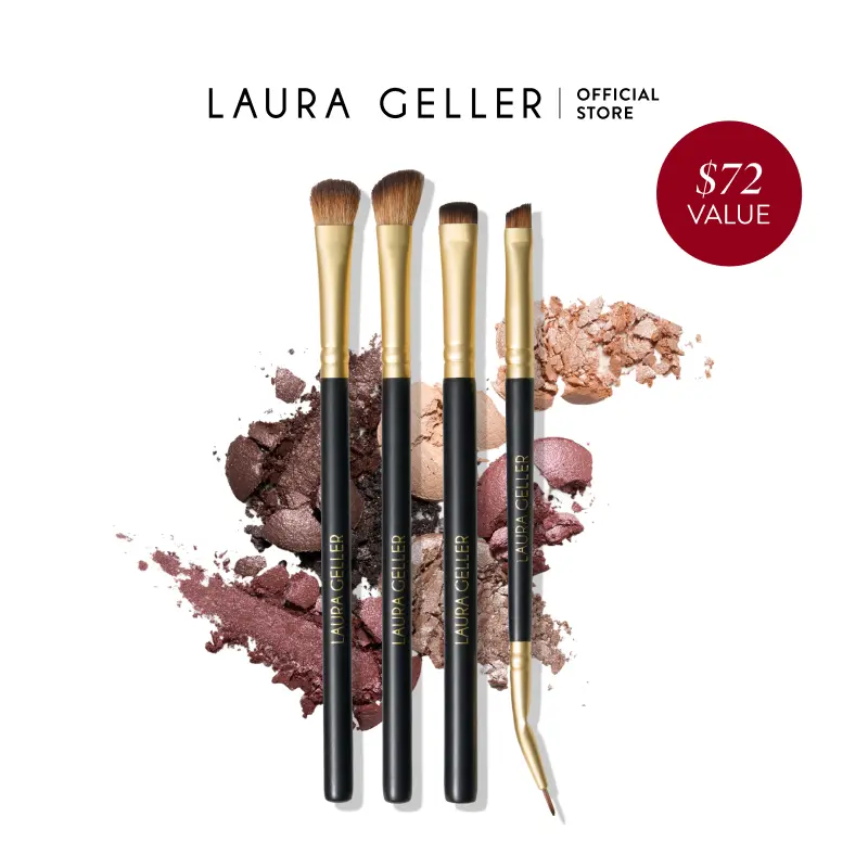 Laura Geller Shadow Skills 4PC Eye Brush Set with Base Blending Angled Crease Dual-Ended Liner & Smudger Brushes for Professional Eye Looks Laura Geller Shadow Skills 4PC Eye Brush Set with Base Blending Angled Crease Dual-Ended Liner & Smudger Brushes for Professional Eye Looks