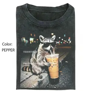 [Flashsale up to 70%] Funny Raccoon Drinking Iced Coffee Shirt, Animal Meme Graphic Tee, Gift for Men, Women funny shirts for women, Womenswear Cotton Top Streetwear