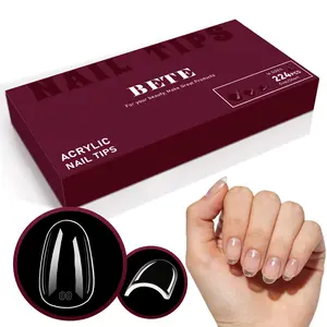 BETE  Oval Nail Tips, Clear Acrylic Full Cover, Pre-Shaped Strong, Extra Thick Press on Nails for DIY Manicure at Home & Salon