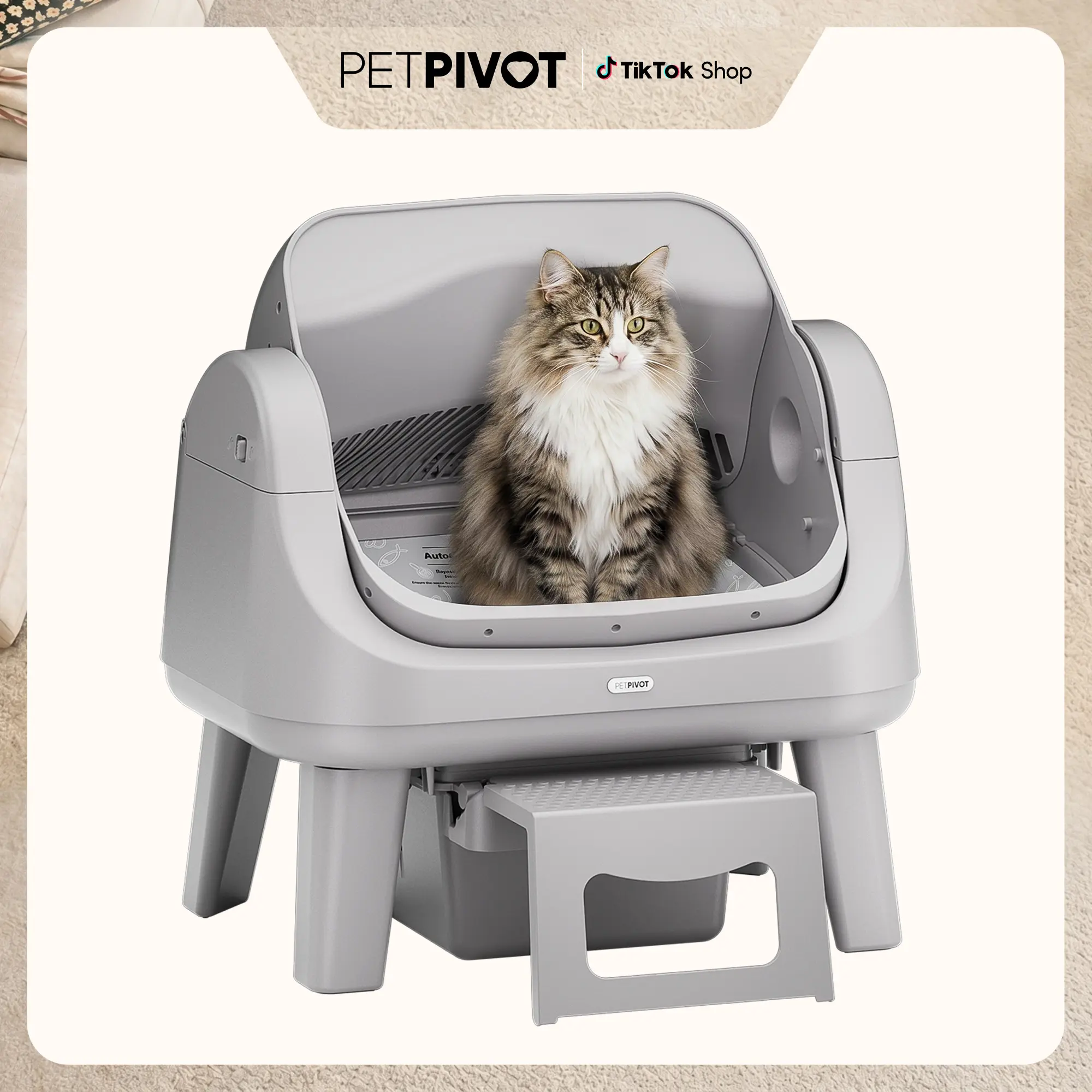 PetPivot AutoScooper 12 Lite Open-Top Automatic Self-Cleaning Cat Litter Box, Easy-Entry Front Step, Triple Safety Protection, No App Required,back to school