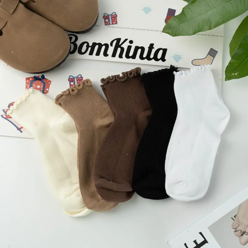Ruffle Socks Women Cute Crew Frilly Sock Low Cut Cotton Socks Ladies Size 5-9 Fits Skin Friendly Breathable Soft Ruffled Cuff Design