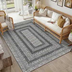 Modern Geometric Style Bordered Printed Rug Soft Non-slip Foldable Large-size Washable Non-shedding Minimalist Decorative Rug for Bedrooms Dining Rooms Offices Game Rooms Apartments and Cafes