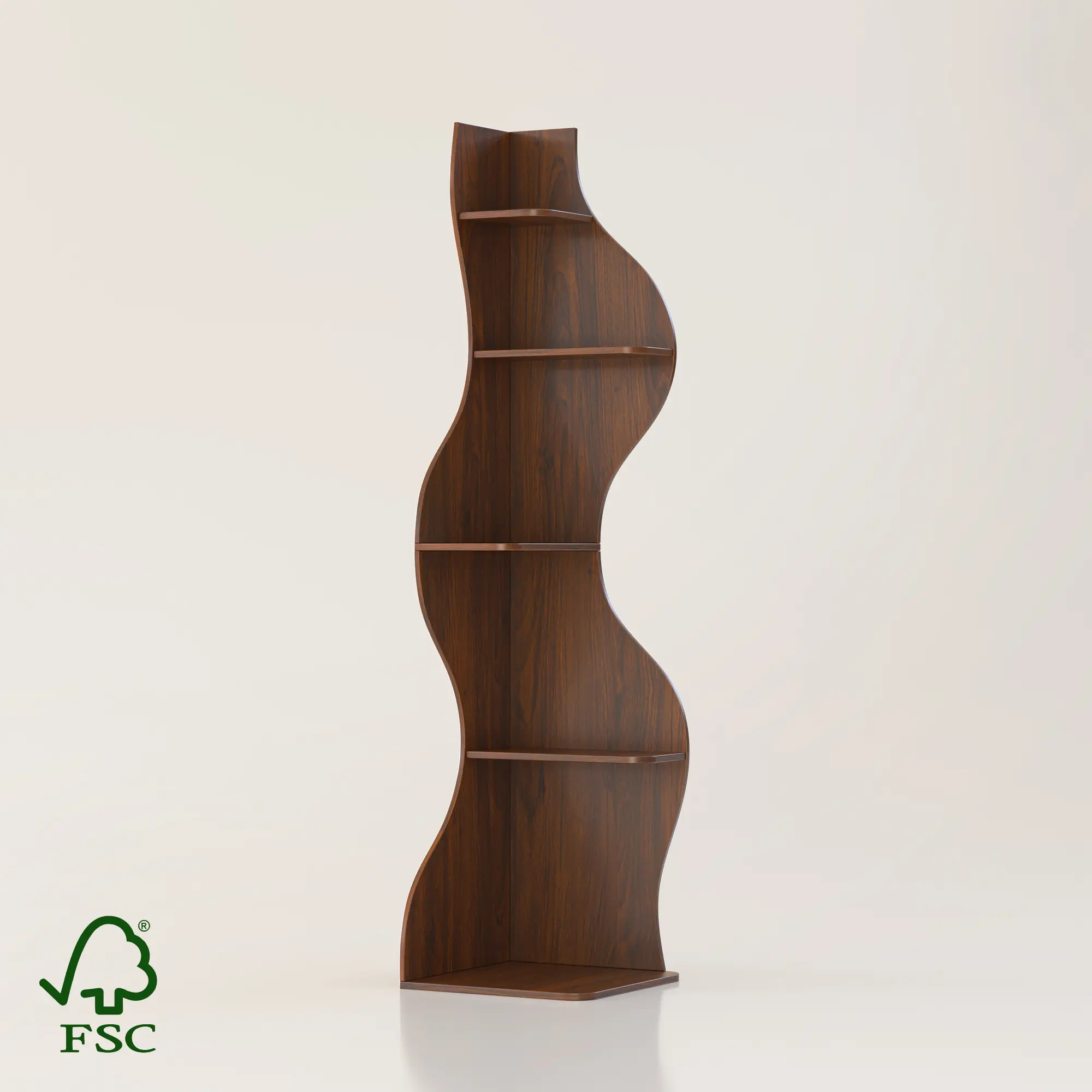 YOWOS 5-Tier Wave Corner Shelf Tower - Space Saving Curved Wood Display Stand for Living Room & Bedroom - Easy Assembly Corner Rack for Plants & Books Scalloped bookshelf, Nursery decor, Desktop organizer, Woven storage, Boho home