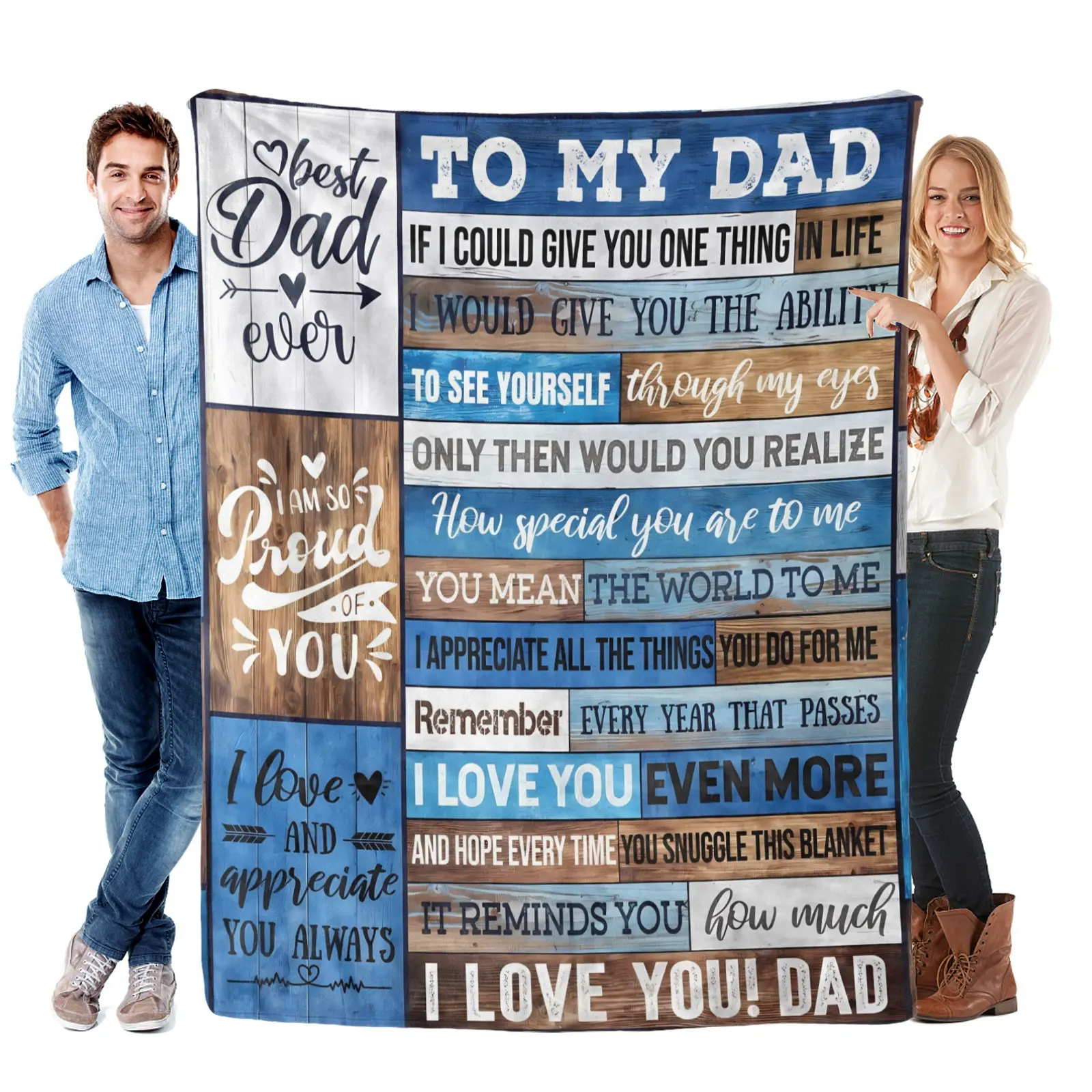 Father's Day Flannel Fabric Throw Blanket - Heartfelt Quote, Rustic Wood Design, Gentle-on-Skin Feel, Cozy Gift for Dad for Snuggling & Loving Appreciation, Throw Blankets
