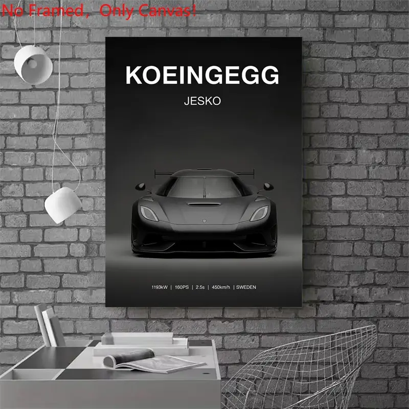 1 Piece/Set frameless canvas painting print poster,Luxury sports car art，balck Koenigsegg Jesko Sports Car， a perfect gift for cars loves, ideal gift for bedroom, living room, dorm hallway, kitchen, mural, wall decoration, room decor