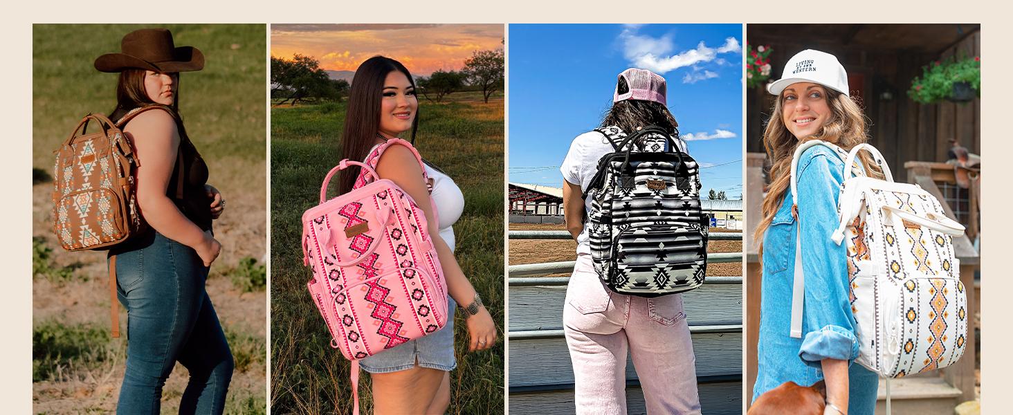 Wrangler Western Callie Diaper Bag Dual Sided Backpack Organized Diaper Stroller Straps Multifunction Baby Travel Bag Versatile for Baby Essentials