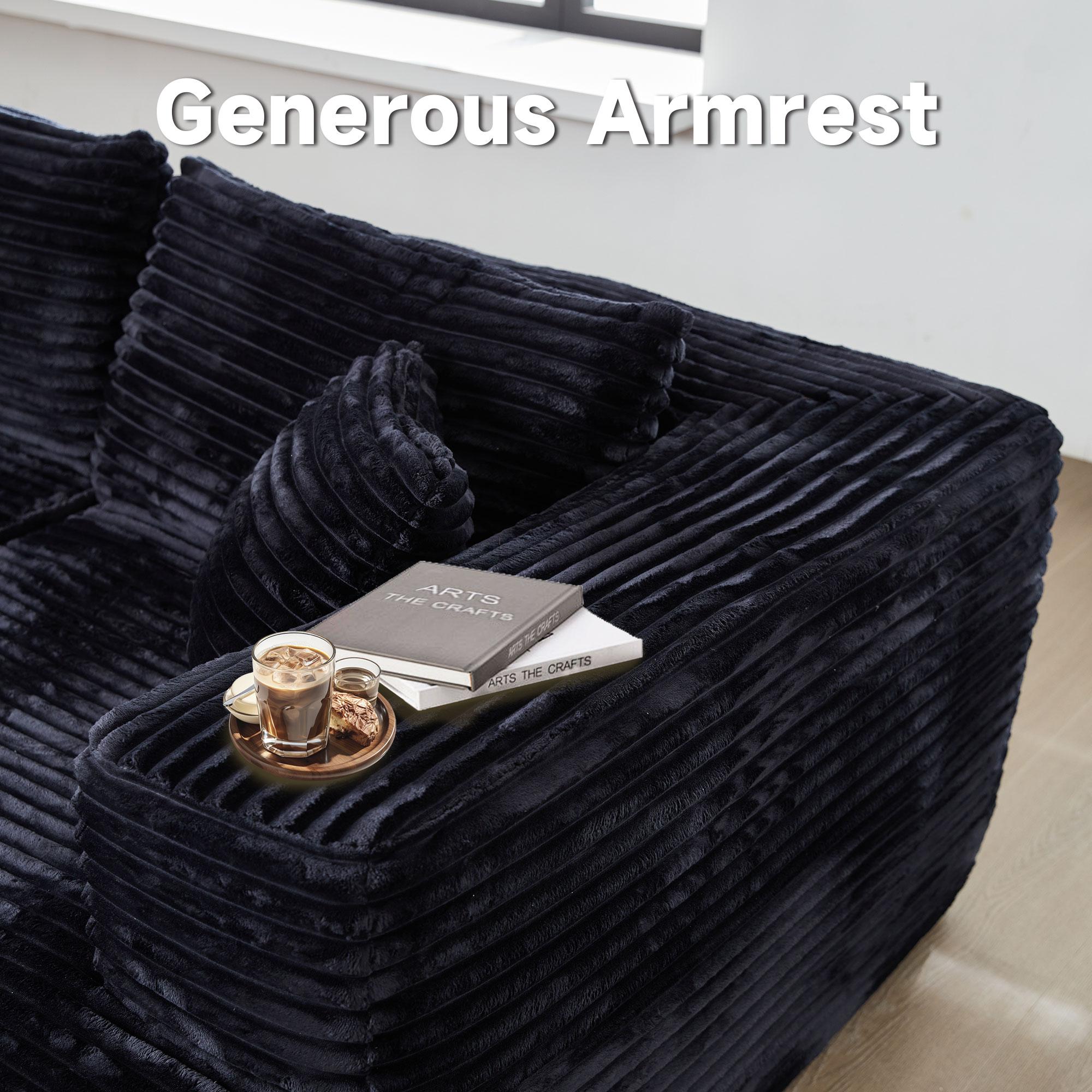 【2 Packages Shipping】Ovios 106" Plush Corduroy Cloud Velvet Modular Boneless Couch with Chaise & Ottoman, No Assembly Required - L/U-Shaped Sectional Sofa Set with Flexible Configuration - 107"W x 69.5"D x 30"H, 3 Seater