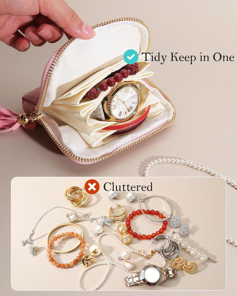 2026 New Travel Jewelry Case, Valentine's Gifts for Women, Portable Organizer for Rings, Bracelets, & Bangles with Tassel Zipper, Elegant Jewelry Roll for Journey, Crystal Jewelry Storage Pouch, Mini, Organized Pockets