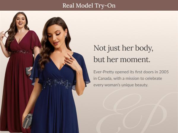 Ever-Pretty 2026 Elegant Spring  Dress ,Chiffon Maxi Gown with Deep V-Neck, Flutter Sleeves and Embroidery for Fall Wedding Guest dress Ruffles Sleeve A-Line Chiffon Waist Applique ,Maxi Formal Evening Dress 01960