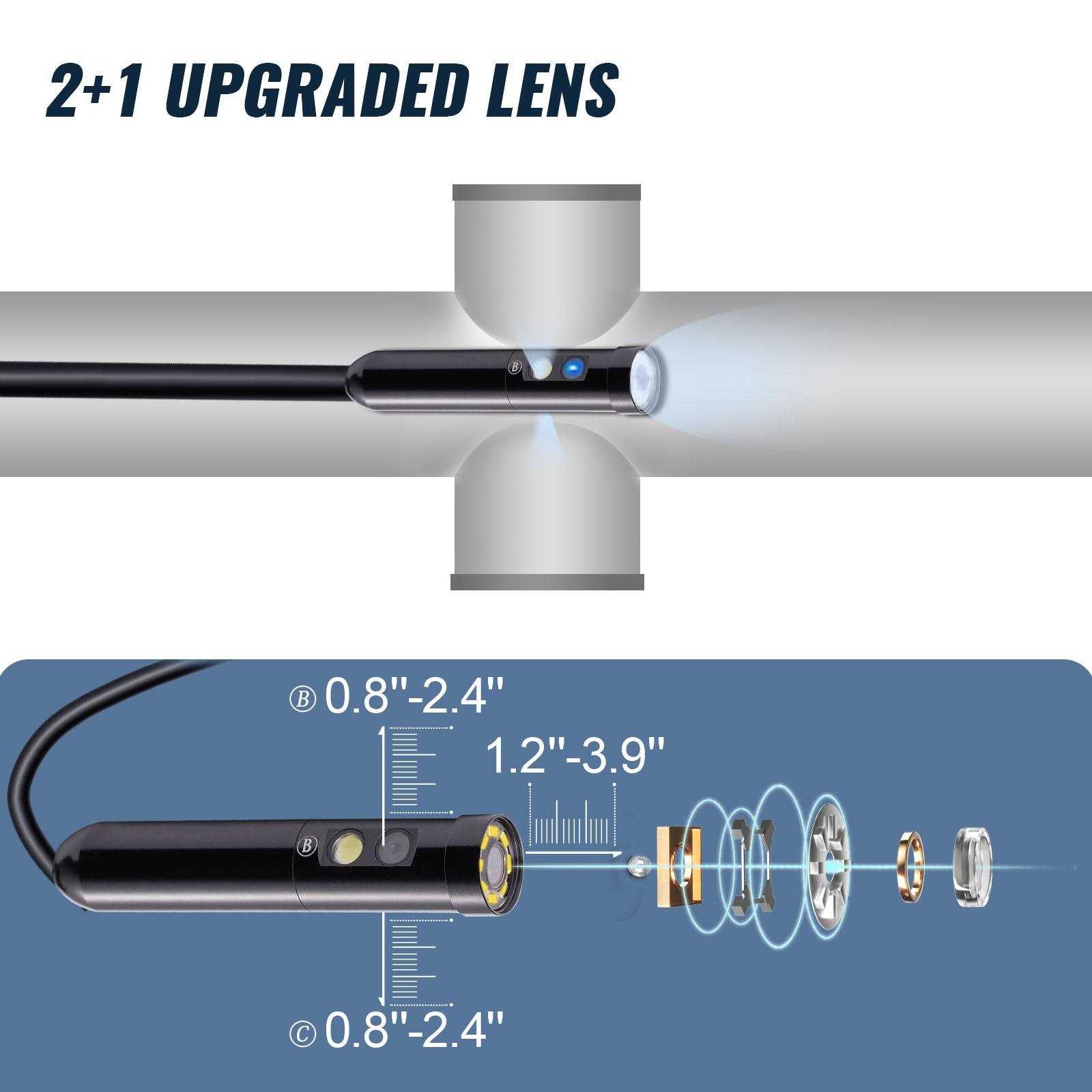 VEVOR Endoscope Camera Borescope Inspection Camera Triple Lens 4.5" IPS Accessories Mobile