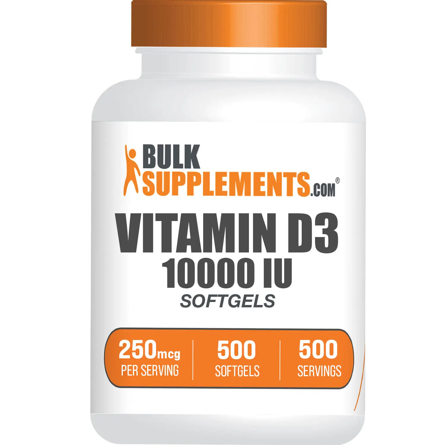 BulkSupplements Vitamin D3 Softgels - Choleciferol - Bone Health - 500 Softgels - 10000 IU- 250mcg per Serving