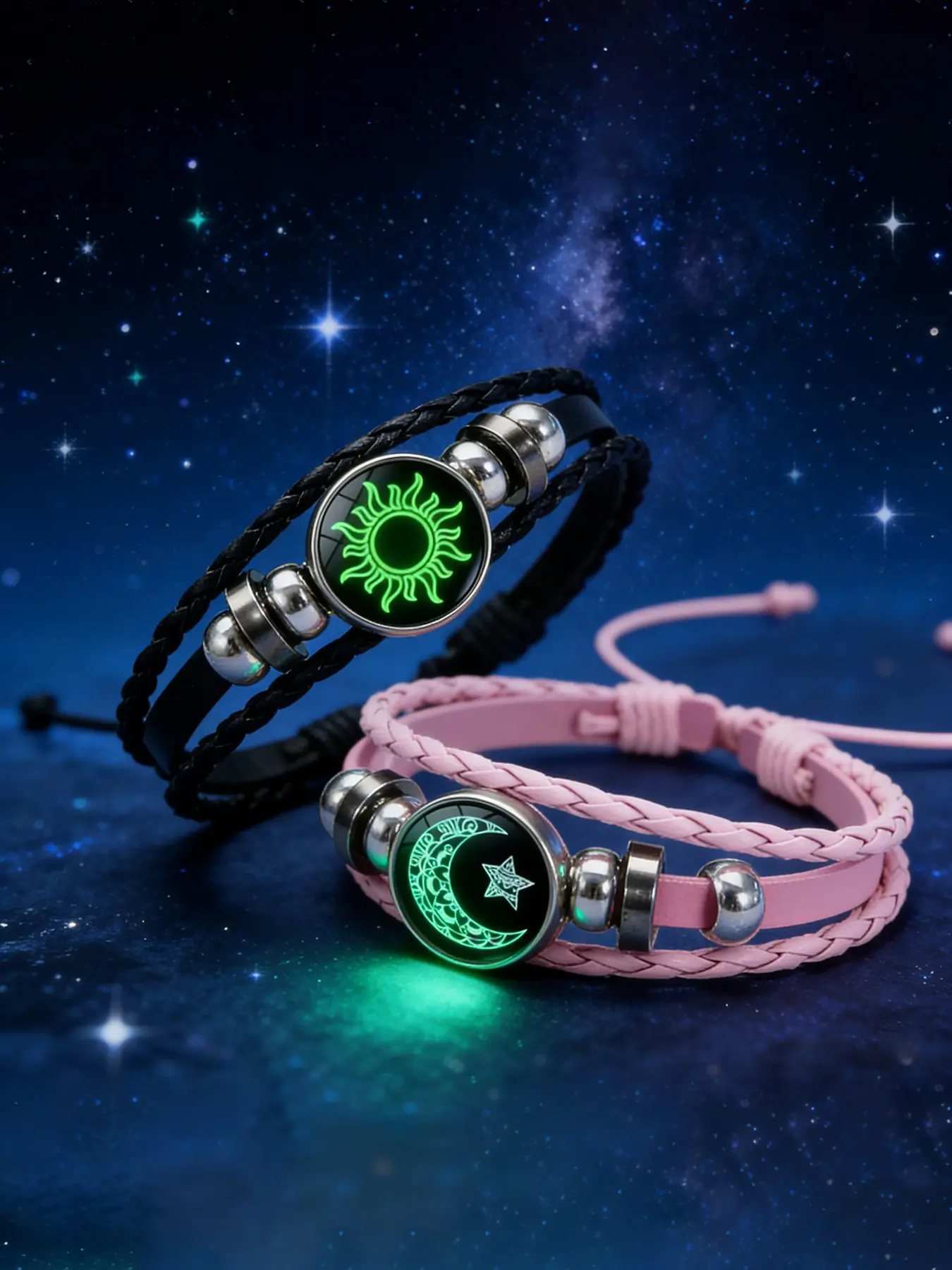 2-Pack Glow-In-The-Dark Couple Bracelets, Matching Bracelet, Bracelet For Couples, Versatile Accessory, Handmade Sun Moon Design, Unisex Fashion Jewelry, Perfect Gift for Friends and Family, Fashionable Couple Bracelet