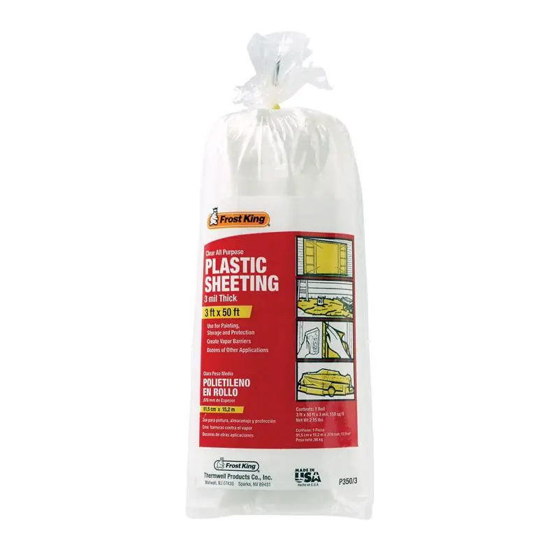 Frost King 5004562 Plastic Sheeting Roll - Material: Plastic, Quality Home Improvement Protection for Doors & Windows, 50 ft Length, 3 mil Thickness, Specified Width