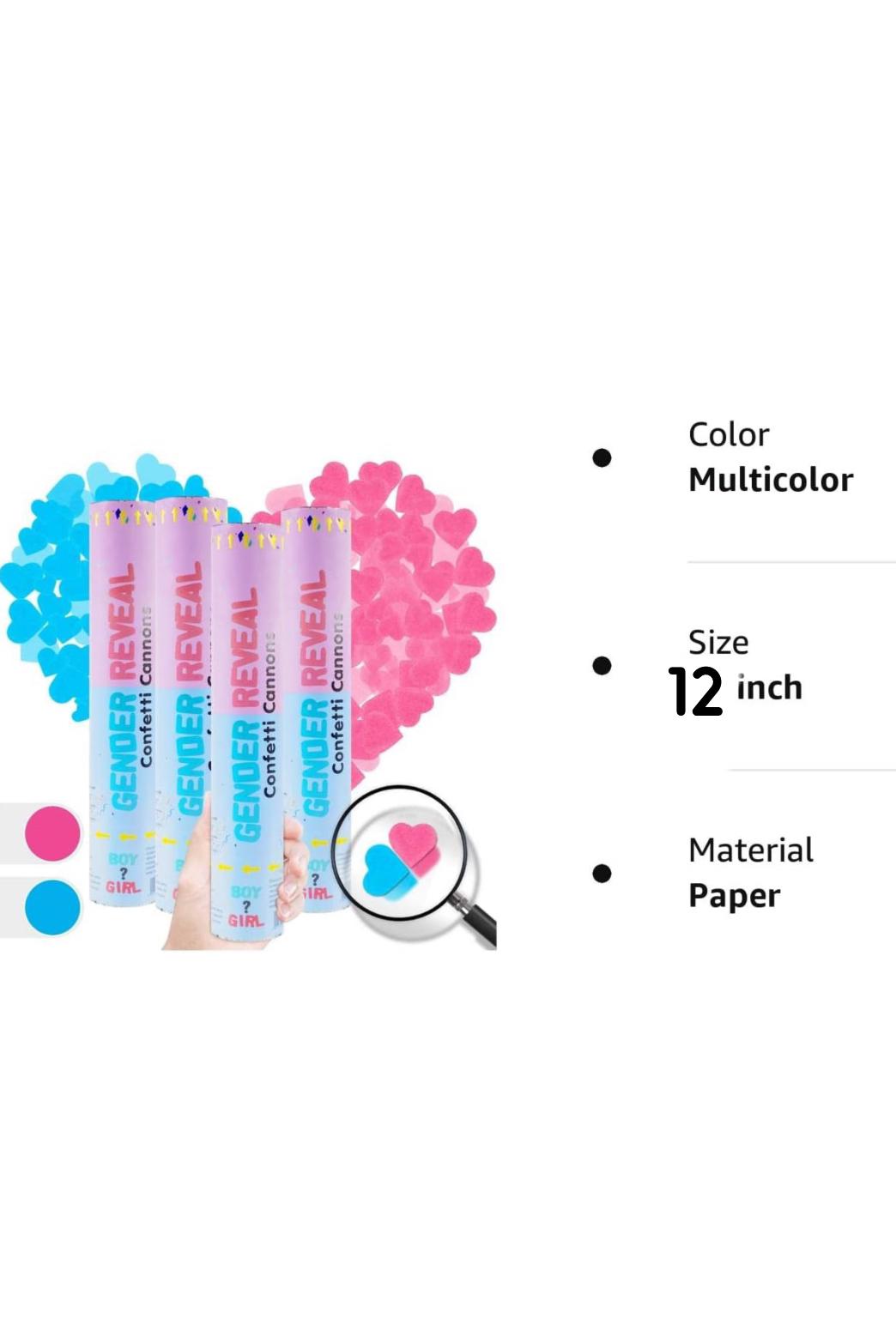 Gender reveal Party celebrations Confetti Powder  ColorfulCannon,12Inch Biodegradable Confetti Poppers 4 Pack Multicolor Party Poppers Confetti Shooters, Air Compressed Party Poppers for Graduation New Years Eve Birthday Wedding Indoor and Outdoor Burst
