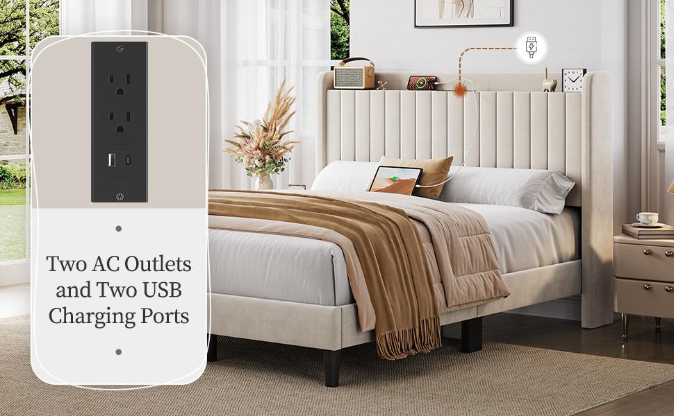 【USB Ports】Yaheetech Upholstered Bed Frame Queen Size Velvet Bed Frame with Charging Ports, Storage Shelf, 800 lb Maximum Weight Capacity, No Box Spring Needed 【USB Ports】Yaheetech Upholstered Bed Frame Queen Size Velvet Bed Frame with Charging Ports, Storage Shelf, 800 lb Maximum Weight Capacity, No Box Spring Needed