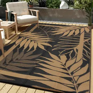 Large-size Leaf-print Outdoor Rug Washable Double-sided Plastic Grass Rug Foldable Garden Decoration Rug for Patios Terraces Backyards Porches Beaches Picnics and RVs