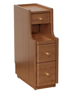 Narrow Nightstand with 3 Drawers,Solid Wood Narrow Bedside Table Walnut, Modern Skinny Nightstand for Bedroom(Fully Assembly)