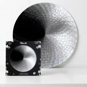 500 Piece Round Lenticular Jigsaw Puzzle for Adults & Teens, Aeternus Aenigma Monochromatica, Monochrome Optical Illusion Puzzle, 4 State Black & White Puzzle, Difficult Brain Teaser by CMY Cubes