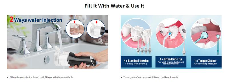 NBGRLVS Water Dental Flosser - 6 Modes, 320ML Portable & Rechargeable, IPX7 Waterproof - Home and Travel Oral Care