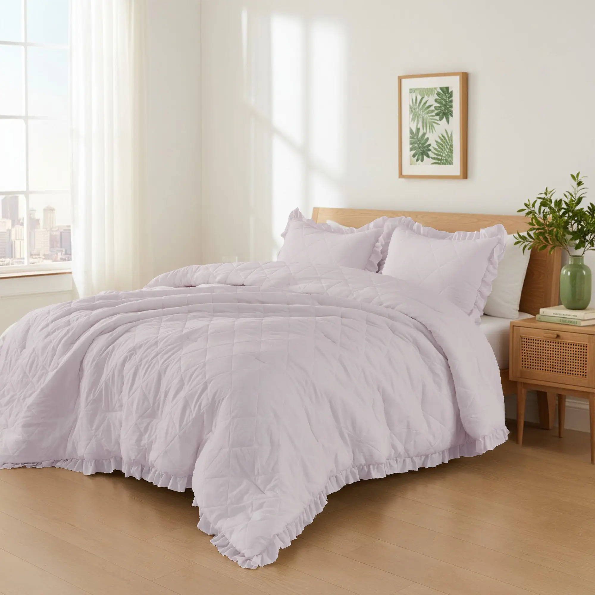 REGENCY HEIGHTS Queen Size 3-Piece Neutral Geometric Quilt Set Bedding - Fluffy Midweight Microfiber Bed Set, Breathable, Easy Machine Wash, All-Season Quilted Comforter with Pillowcases & Shams, Pillow‑Hold Shams