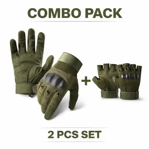 Tactical Gloves Combo – Touchscreen Full Finger Gloves & Half Finger Tactical Gloves with Knuckle Protection, Anti-Slip Grip for Riding, Cycling & Outdoor Activities