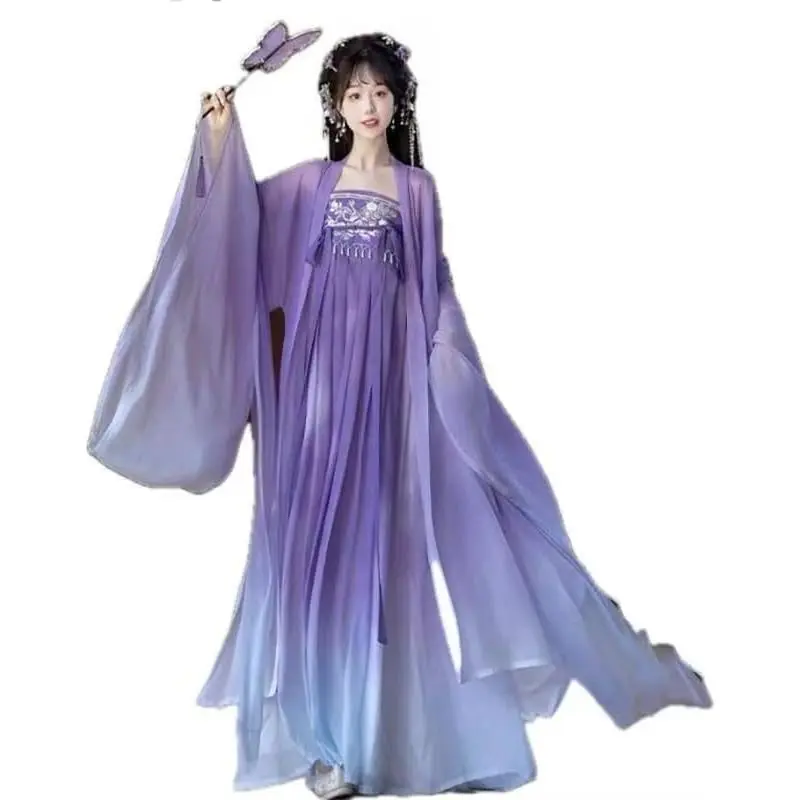 Large Size 8XL Hanfu Dress Women Chinese Tang Dynasty Hanfu Cosplay Costume Gradient Pink Hanfu