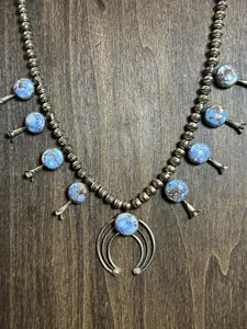 Sterling Silver and Golden Hills Turquoise Squash Blossom