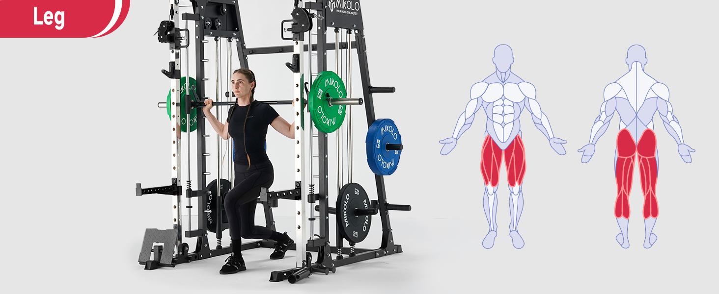 MIKOLO Smith Machine, 2200lbs Squat Rack with LAT-Pull Down System & Cable Crossover Machine, Training Equipment with Leg Hold-Down Attachment Home Gym Station Home Gym AdjustableMIKOLO SpringStatements
