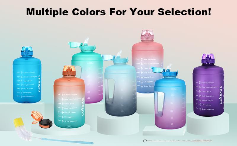 GOPPUS 128 oz Gallon Water Bottle With Time Marker Big Water Bottle Motivational 1 Gallon Water Bottle With Straw Large Water Bottle Water Jug With For Drinking, 2 Lids(Straw/Chug Lid),BPA Free,Weekly Pick Sale