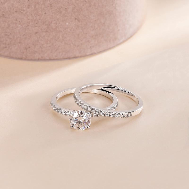 EAMTI 1.25CT 925 Sterling Silver Bridal Ring Sets Round CZ Engagement Promise Rings for Her Wedding Bands for Women