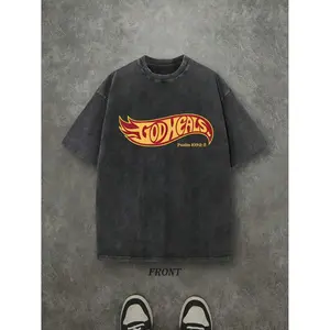 Unisex Christian "God Heals" T-Shirt - 230g Heavyweight Pure Cotton, Vintage Retro Washed Single-Sided Print, Comfortable Street Style Fall Shirt, Christian Scripture Gift Valentine's Day Valentine's Day gift hooded sweatshirt round-neck sweatshirt