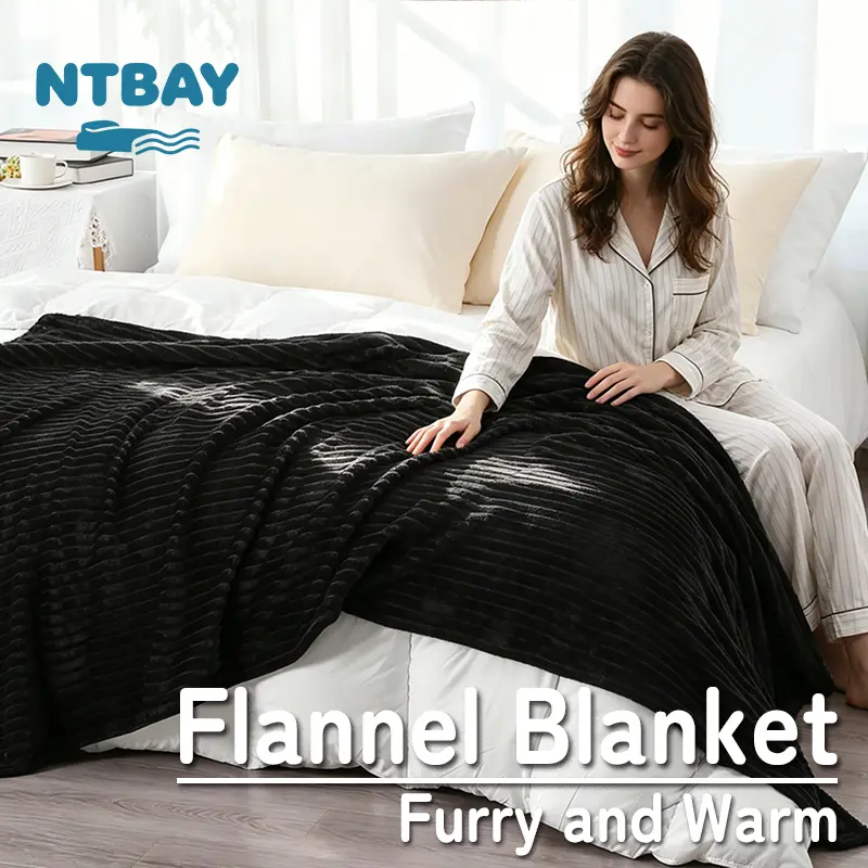 NTBAY Flannel Fleece Blanket, Ultra Soft Lightweight Throw, Reversible Stripes Design, Pet & Kid Friendly, Cozy Warm for Bed Couch Travel Camping, Machine Washable, Oeko-Tex