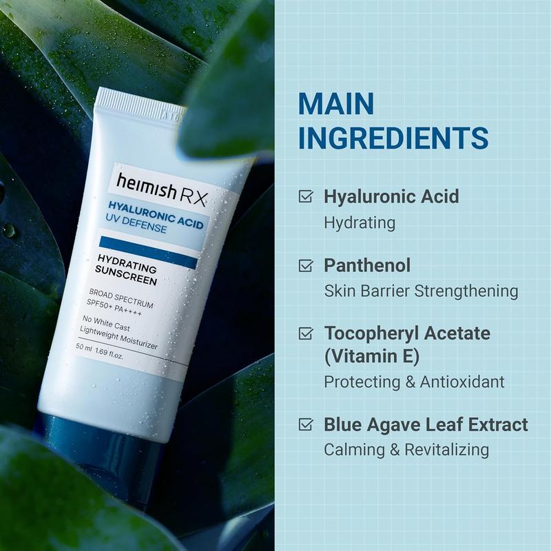 [HEIMISH RX] Hyaluronic Acid Hydrating Sunscreen 50ml/ 1.69 fl. oz, Daily Sunscreen For Face, SPF 50, No White Cast, Lightweight, Fast-absorbing