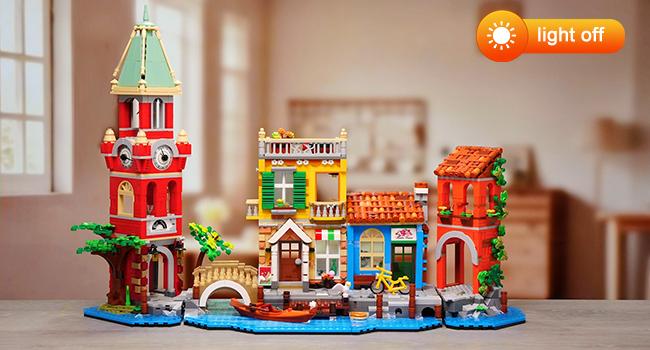 Venice Main Street Building Set for Adults, 2155 PCS City Riverside House Building Block Kit with Light Flower Shop Pizzeria, Home Decor Architecture Brick Model Women Men Teen Girl 12+