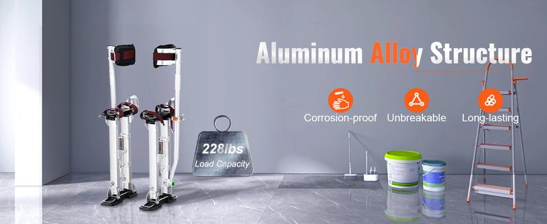 VEVOR Drywall Stilts, 18''-30'' Adjustable Aluminum Tool Stilts with Protective Knee Pads, Durable and Non-slip Work Stilts for Sheetrock Painting, Walking, Taping, Silver