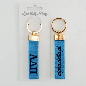 Alpha Delta Pi Officially Licensed Embroidered Keychain with Gold Hardware Double-Sided Sorority Letters & Name Script Charm Sorority