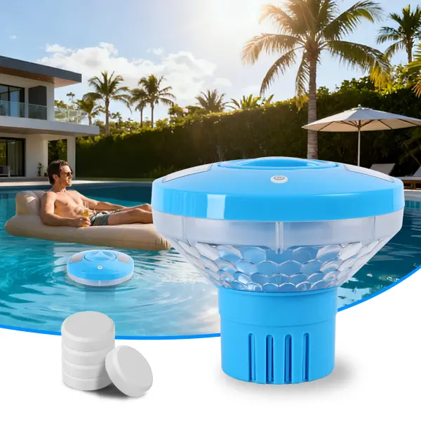 Pool Chlorine Floater,Floating Chlorine Dispenser for Pool,Solar Pool Chlorines Floater with Light,Button Control Chlorine Floaters,Floating Pool Chlorine Dispenser for 5x3” Chlorines Tablets