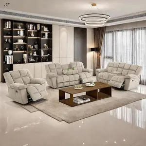Oversize Manual Corduroy Living Room Recliner Sofa Set, Corduroy Sofa Couch Set with Drop-Down Table and Cup Holder for Living Room/Apartment/Office