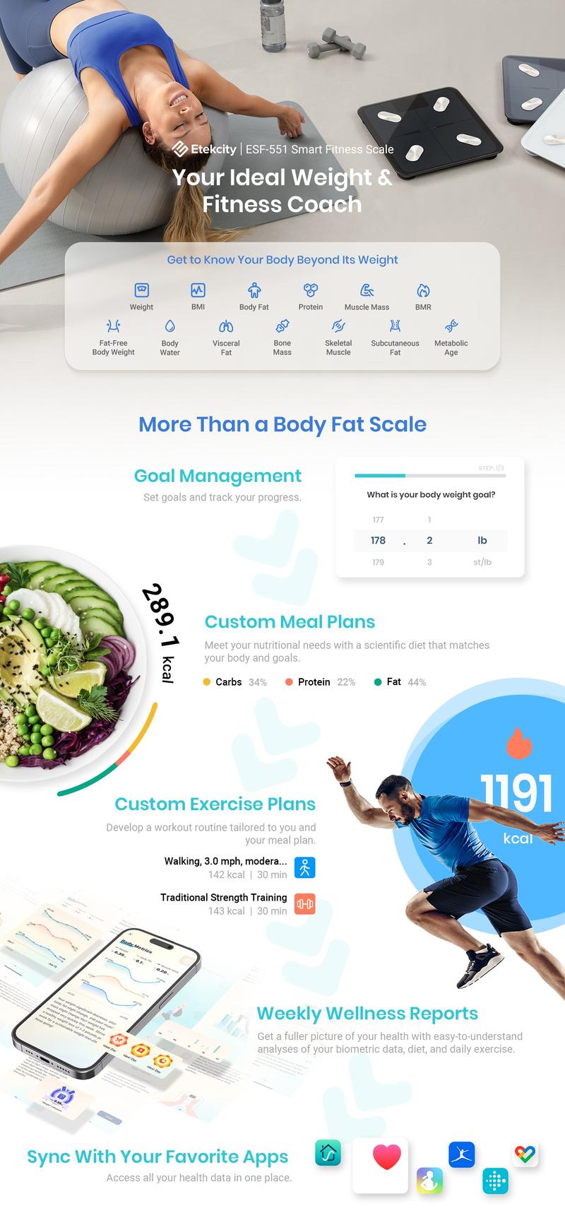 Etekcity Smart Body Fat Scale with BMI, Body Fat, Muscle Mass, Accurate Bluetooth Home User Health Equipment, TikTokShopHolidayHaul Deal - Smartscale Valentinesday Gift, ESF-551